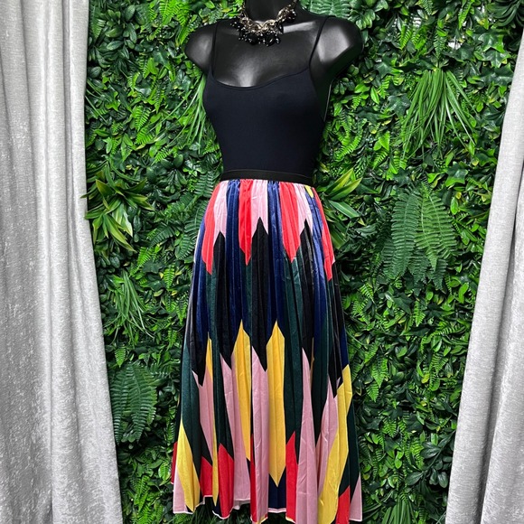 Pastel Skirt Small Colorful Pleated Geometric Print Midi Skater Cocktail 2984 - Picture 1 of 11